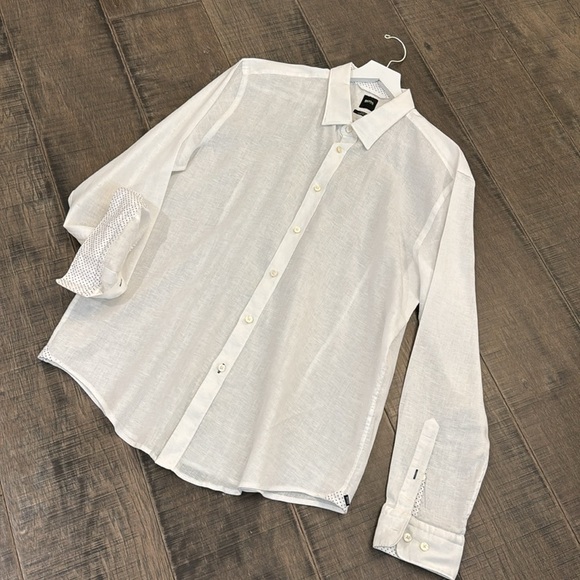 BOSS MENS SLIM FIT STRETCH LINEN BUTTON DOWN SHIRT SIZE XXL AS NEW - Picture 12 of 17